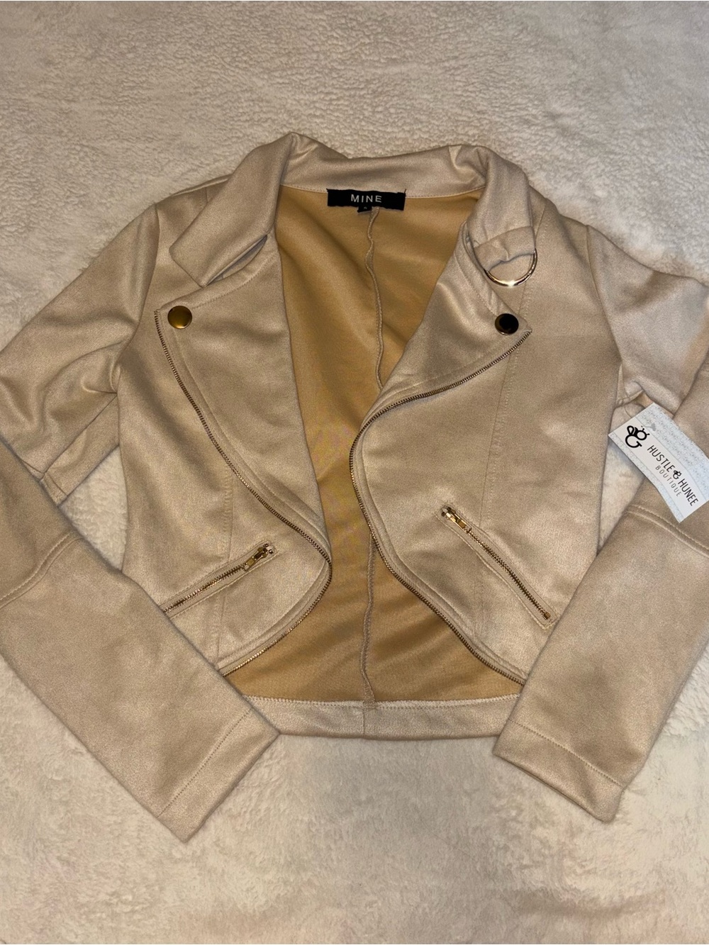 New MINE Faux Suede Crop Moto Jacket